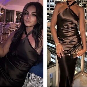 Retrofete Brown Satin Maxi Dress